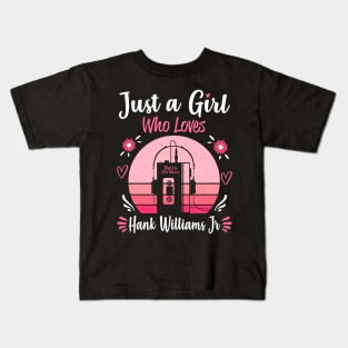 Just A Girl Who Loves Hank Williams Jr Retro Headphones Kids T-Shirt